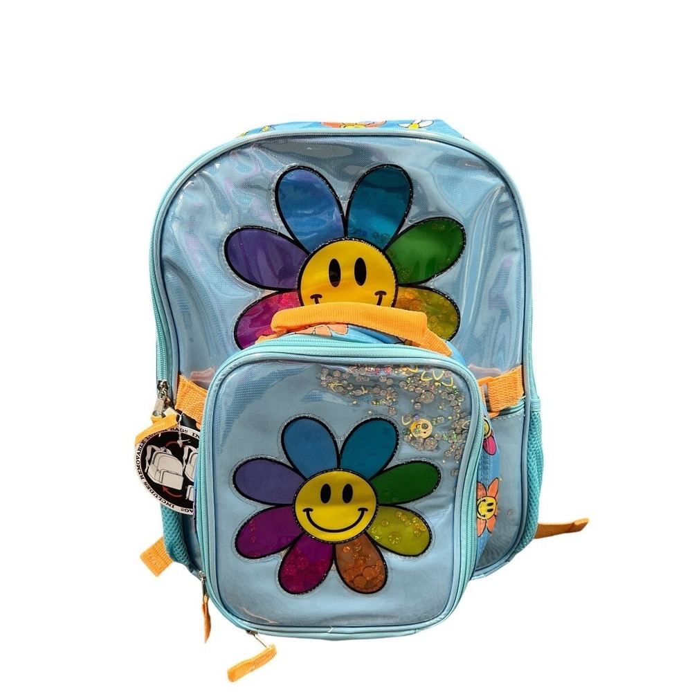 Smiling Daisy Girls Backpack Lunch‎ Box Bag School Travel Bag 16x12 Blue Zippers